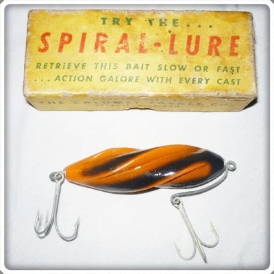 Vintage The Calumet Tackle Co Orange & Black Spiral Lure In Box