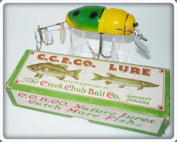 Vintage Creek Chub Yellow & Green Beetle Lure 3850 In Box For Sale