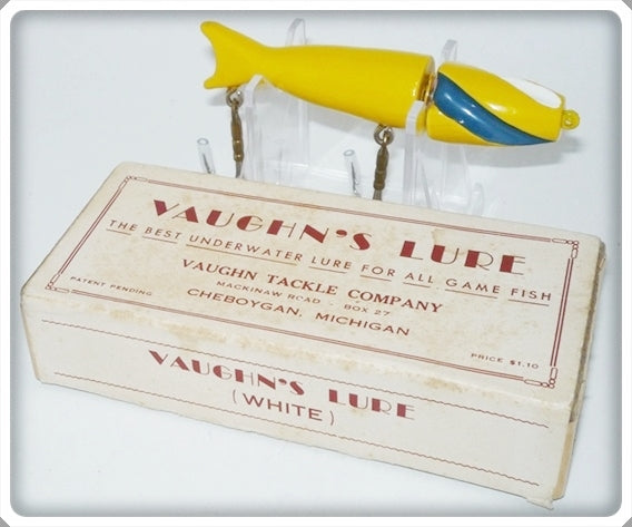 Vintage Vaughn Tackle Company Yellow Blue & White Vaughn's Lure In Box